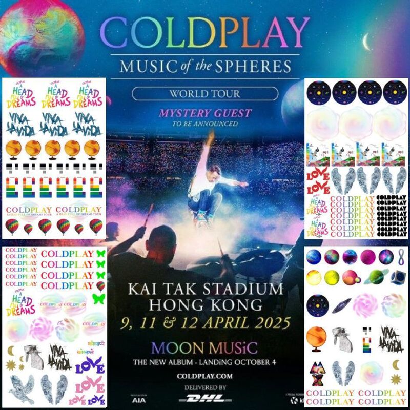 Coldplay Same Style Tattoo Stickers Hong Kong Concert Face Stickers Rock Band Fans Support Arm Stickers Waterproof