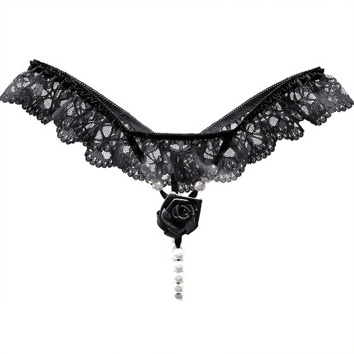 Pure lust underwear, sexy female temptation, one-thread pearl massage, sexy see-through lace couple rose thong