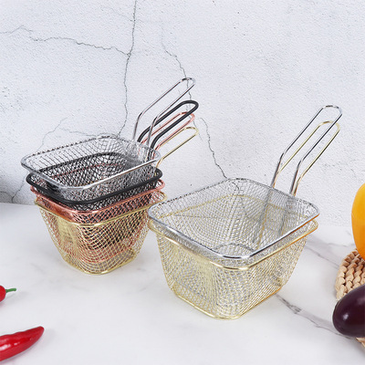 Cross border goods in stock Stainless steel French fries Frying basket electroplate snack Food basket multi-function Fried French fries