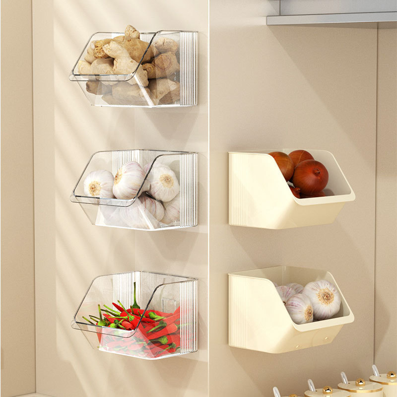 Kitchen wall-mounted ginger and garlic storage box, home multi-functional seasoning rack, no drill storage box, wholesale