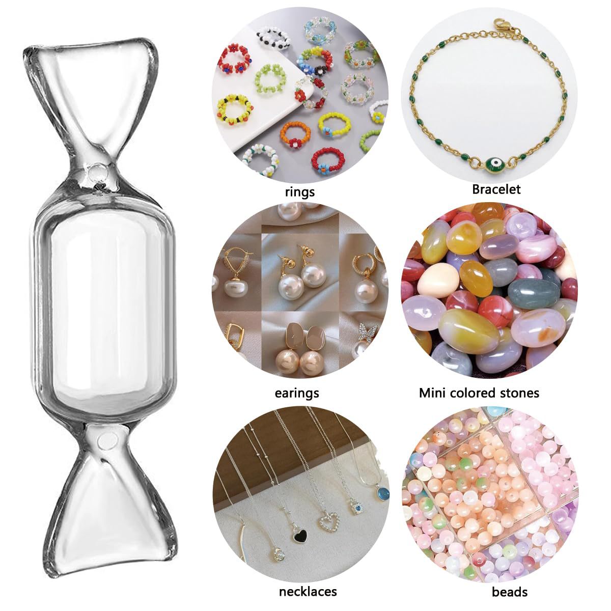 Caja de almacenamiento transparente en forma de caramelo mini anillo portátil pendientes caja de joyería caja de joyería pequeña