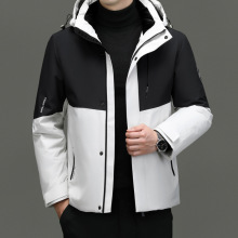 羽绒服男短款2025冬季新款拼接百搭时尚今年流行连帽百搭鹅绒外套