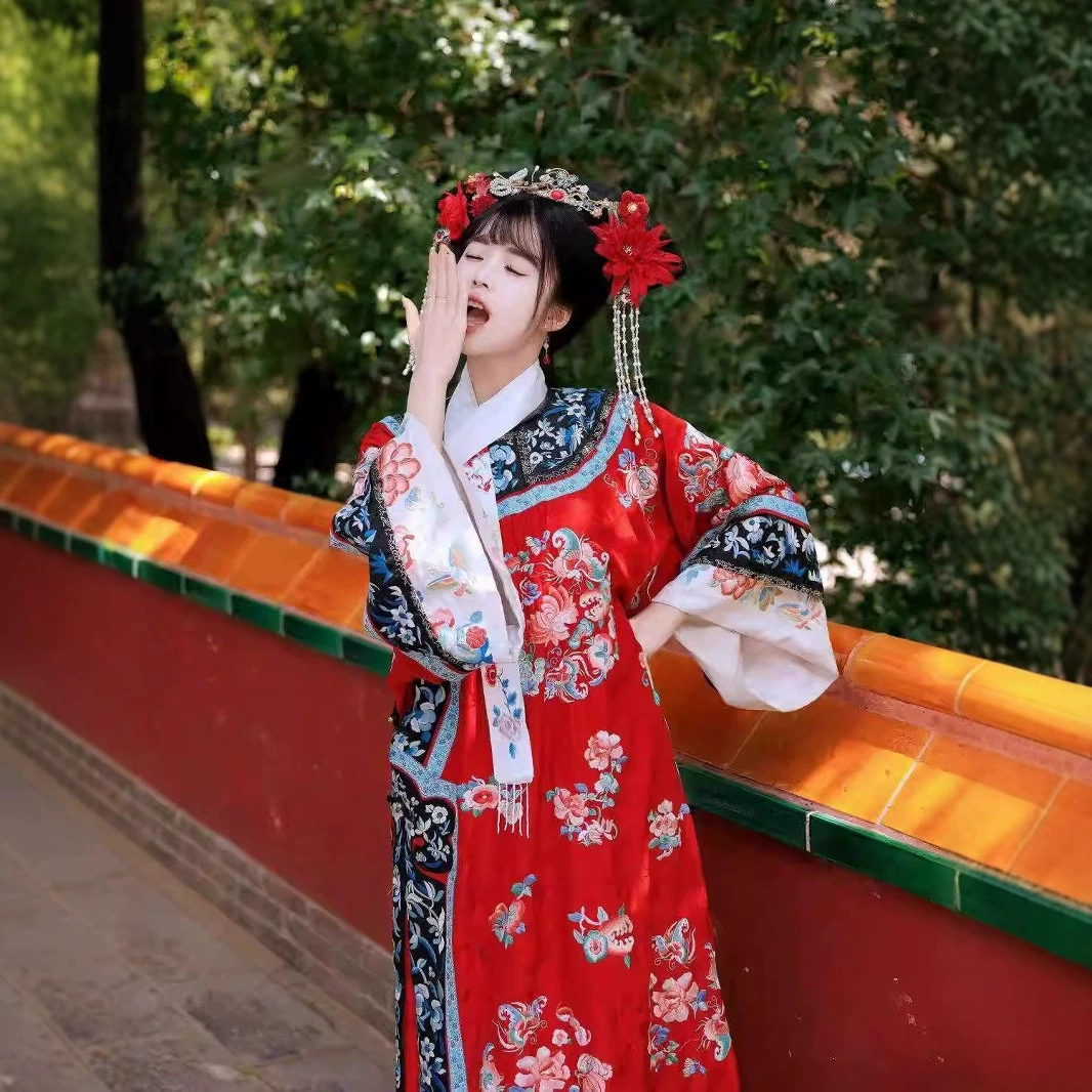 南雅集  年轻贵妃清代女装清朝氅衣旗装旗女印花中国风宫廷风汉服