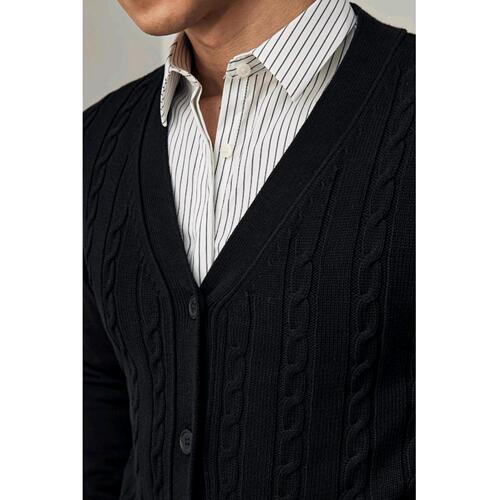 Autumn/Winter Korean Style Knitted Cardigan Jacket for Men - Slim Fit Solid Color Long Sleeve Crochet V-Neck Casual Business Sweater
