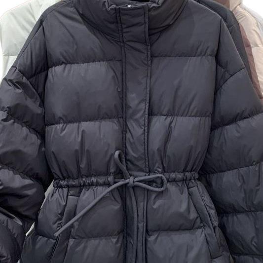 立领长袖抽绳修身显瘦丝棉服女冬季新款欧版长袖洋气加厚夹棉服衣