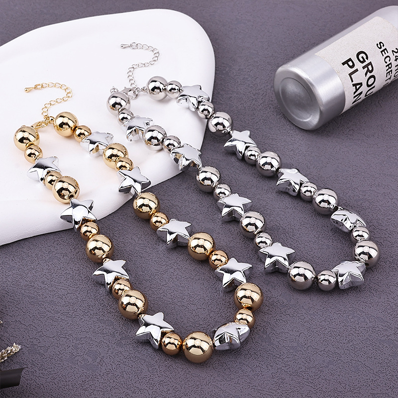 Daily Occasion Simple Style Star CCB Metal Beaded Chain Choker Wholesale