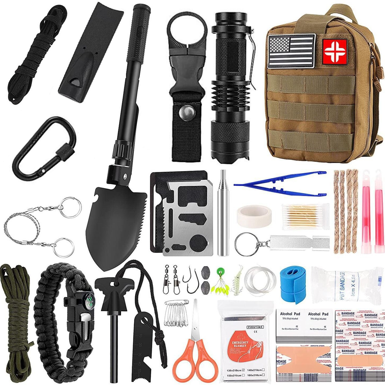 Amazon 142 piezas al aire libre equipo de camping herramienta de supervivencia traje de emergencia Kit de supervivencia multifuncional producto de supervivencia