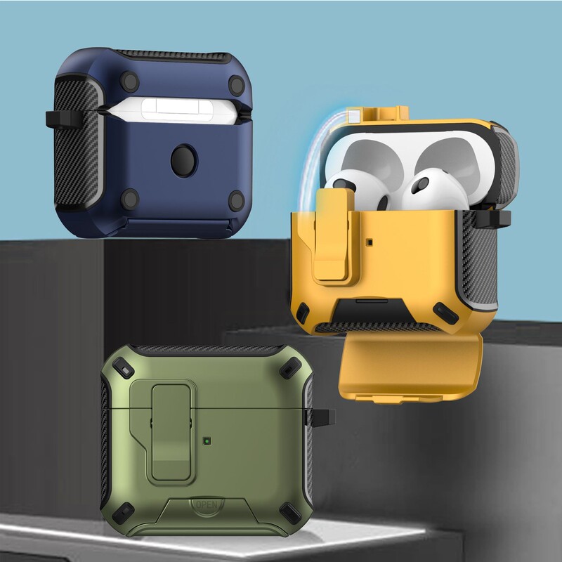 Suitable for Apple AirPods Pro 3 Bluetooth Earphone Case with Switch, Magnetic Stand, 2/3/4 Generation Protective Shell, Mecha Style