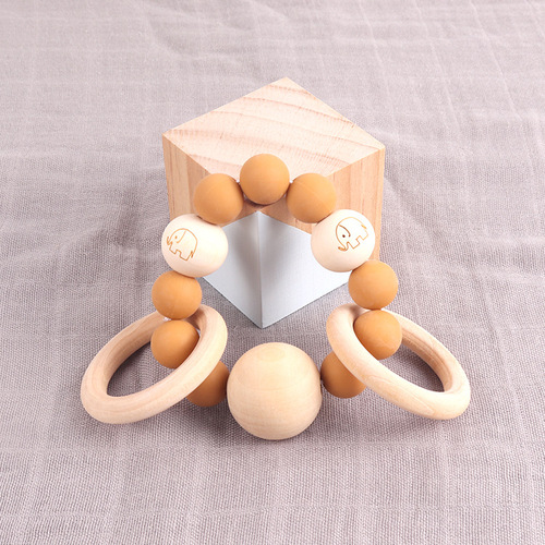 New teether baby toy teething bracelet DIY laser marking wooden beads silicone round jewelry wooden ring bracelet