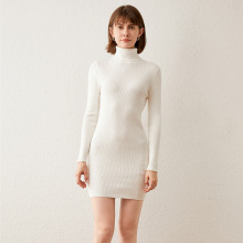 2025新款高领毛衣女中长款修身套头打底衫纯色紧身针织包臀裙女