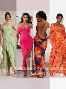 Amazon cross-border plus size women's sexy sequin party dress Dress pleated irregular dress Gown