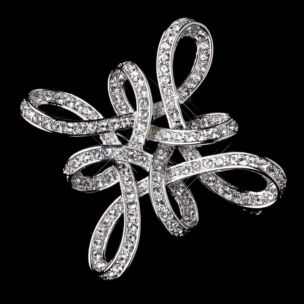 Platinum rhinestone inlaid hollow Chinese knot brooch jewelry wholesale clothing accessories corsage
