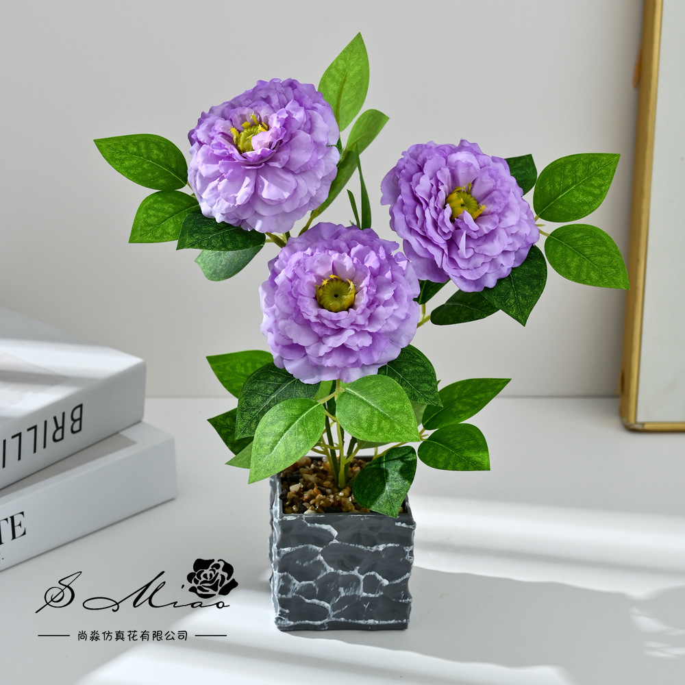 Transfronterizos tres cabezas koi flor bonsai moda imitación maceta flores falsas decoración del hogar fotografía de bodas adornos de flores artificiales