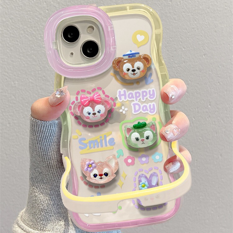 For Apple 15 mobile phone case iPhone13 transparent cartoon three-dimensional doll 14 wave edge invisible double bracket 12 For Apple 15 mobile phone case iPhone13 transparent cartoon three-dimensional doll 14 wave edge invisible double bracket 12