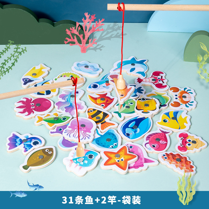 Diversión de madera barril magnético pesca marina juego de cartas juego ejercicio coordinación mano-ojo juguetes educativos