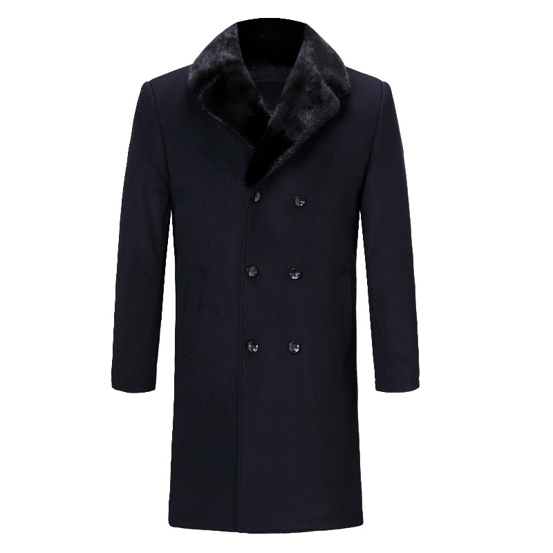 Double-breasted wool coat for men, thickened winter wool overcoat, mid-length, with detachable lining.