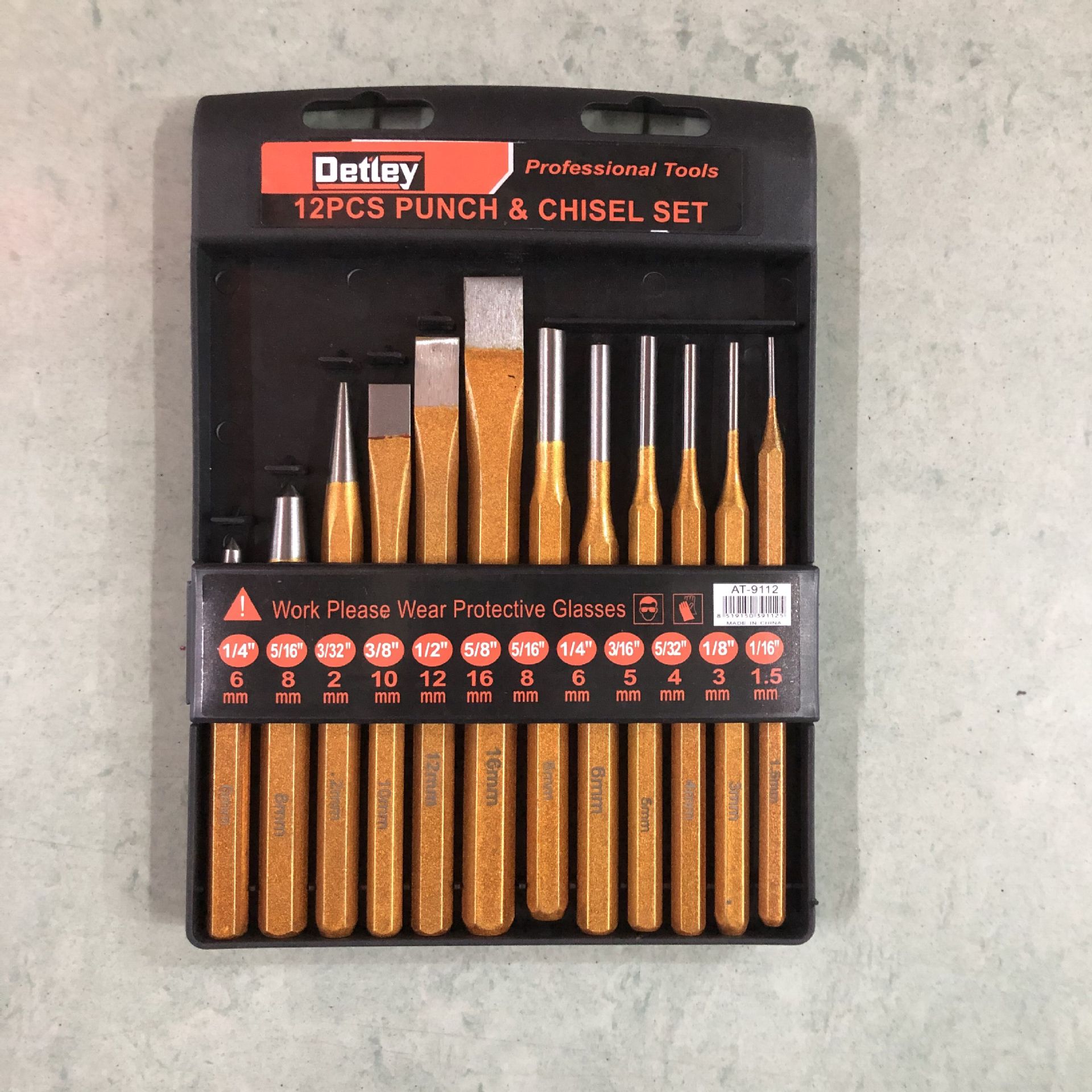 DetLey冲凿尖凿中心冲圆锥冲划线器冲石工凿圆柱冲12件套冲凿