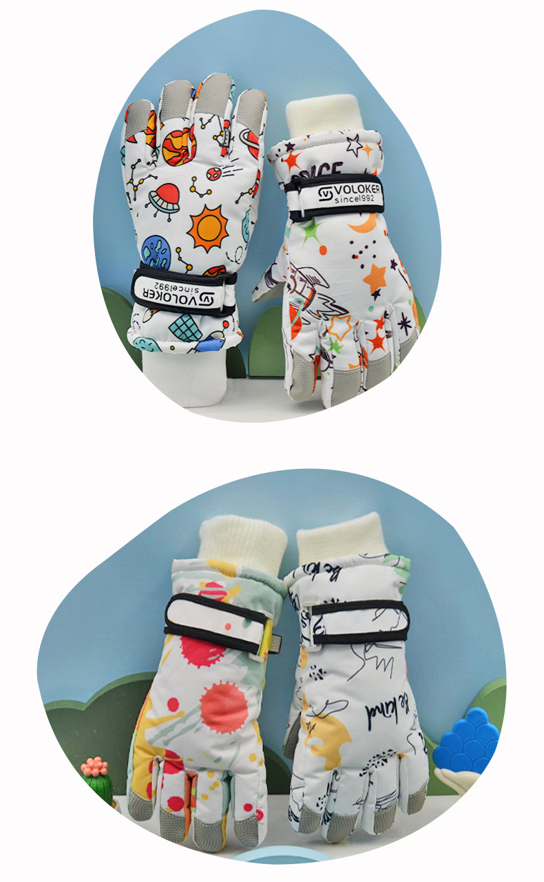 Children's skiing cartoon warm gloves with fleece, cold and waterproof, winter children's cycling gloves, all finger_voghion.com