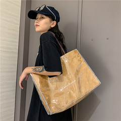 デュポンクラフト紙ハンドバッグバッグ女性PVC大容量ショッピングバッグ透明ゼリーバッグシングルショルダーバッグ