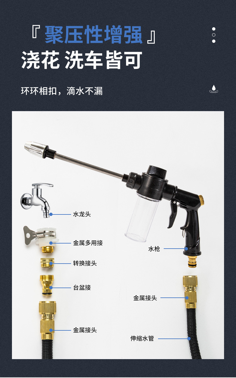Multifunctional Car Wash Water Gun, Car Wash Tool, Long Pole Garden Watering Sprinkler, High-Pressure Water Gun for Car Washing