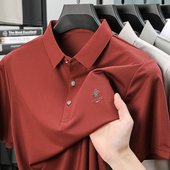 ハイエンド 2025 新しい夏の半袖アイスシルク紳士服中年ポロシャツメンズハイエンド半袖ポロシャツ男性用