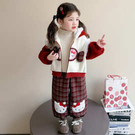 女童冬季加绒糖果猫咪套装2025新款幼儿园宝宝洋气卡通KT猫两件套
