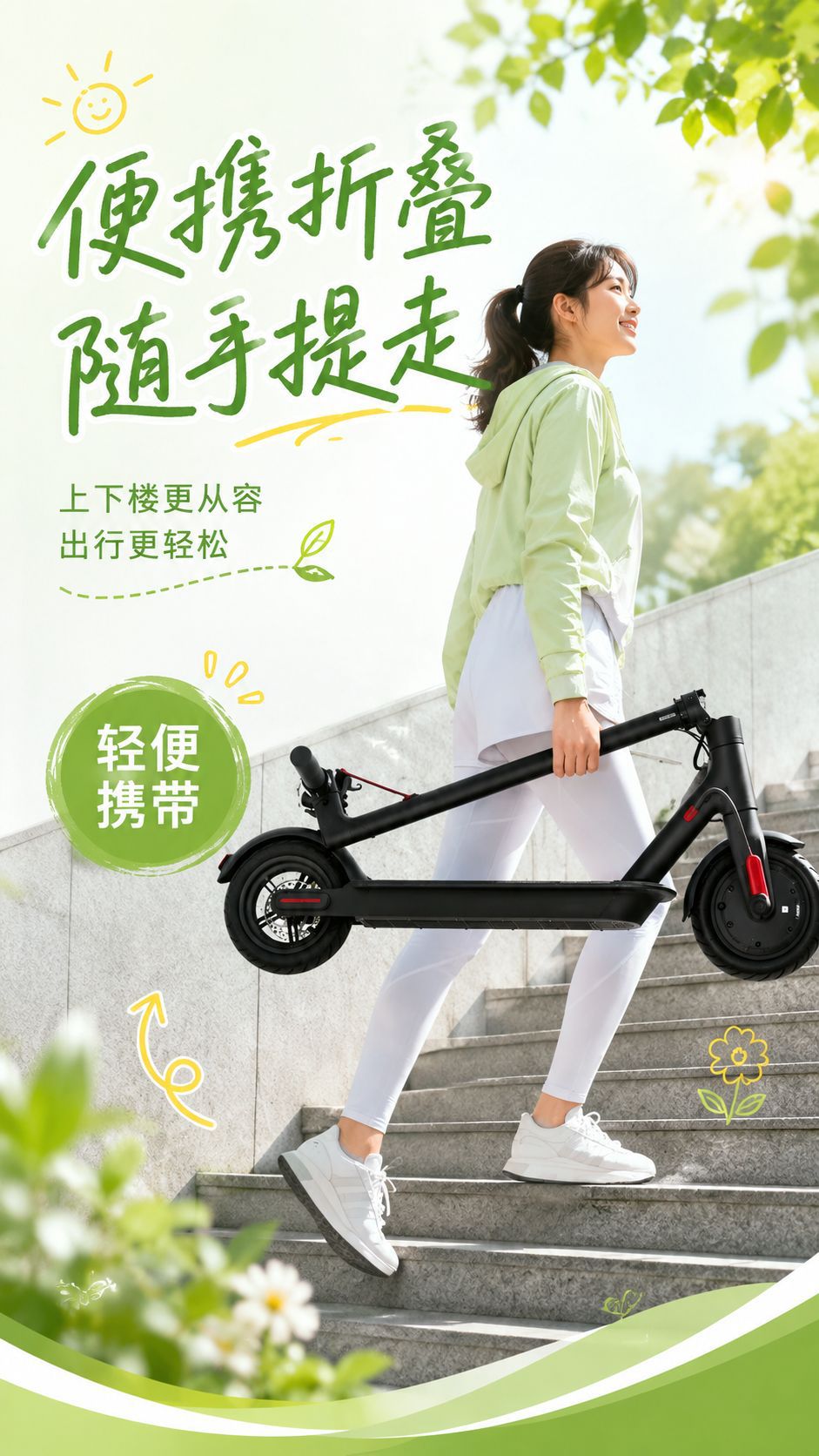 Yidouyi Electric Scooter for Teenagers and College Students, Two-Wheeled Portable Mobility Aid for Adults, Foldable Electric Scooter