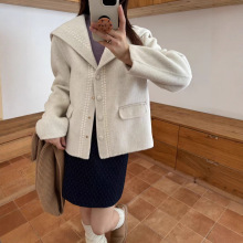 大翻领羊毛呢外套2025秋冬新款韩版修身女短款宽松双面羊绒大衣