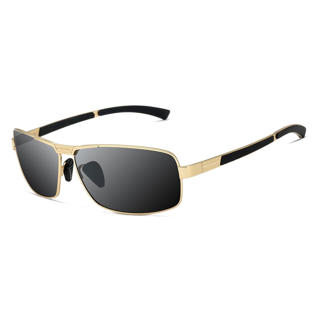 Veithdia hombres cuadrados polarizados UV-prueba gafas de sol antideslizantes gafas de sol de oro en stock 2490