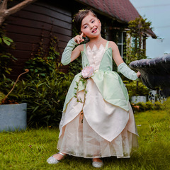 New Frog Prince Princess Dress Halloween Tiana Princess Dress Gown for Girls