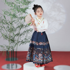 Children's Set of Ma Mian Skirts for Autumn/Winter, Modified Ming-style Chinese-style Semi-skirt Two-piece Set, Chinese-style Hanfu for Girls