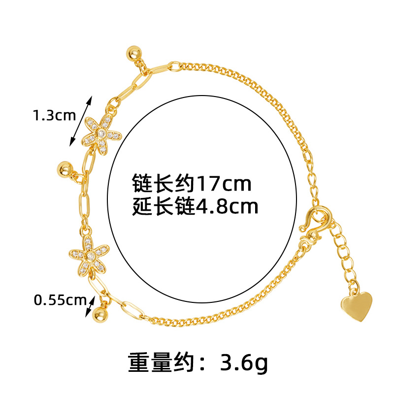 Brazalete de oro de arena vietnamita ligera de lujo micro de piedra de cinco hojas flor franela de cuentas de brazalete de mujer simple joyería no se desvanece