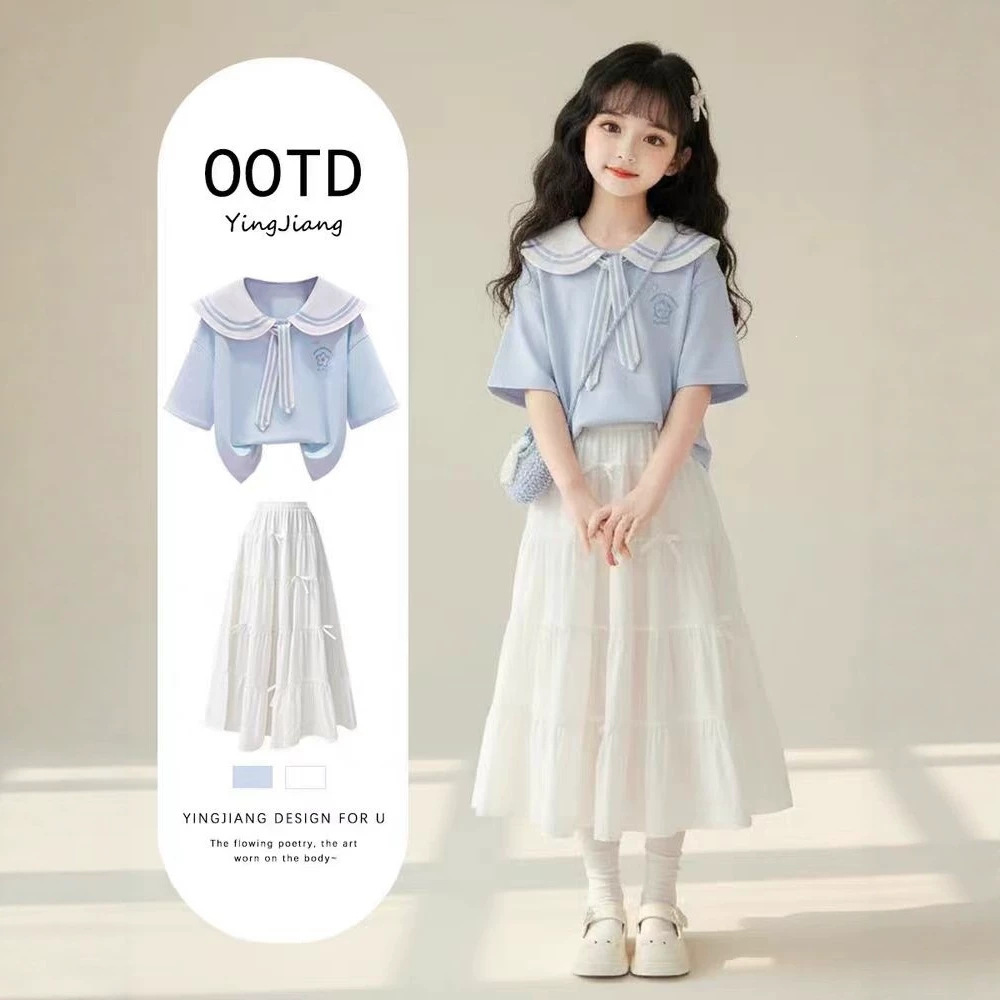 100% pure cotton, 21-count smooth combed cotton, Korean style dopamine-infused short-sleeved fashionable outfit for girls in summer.