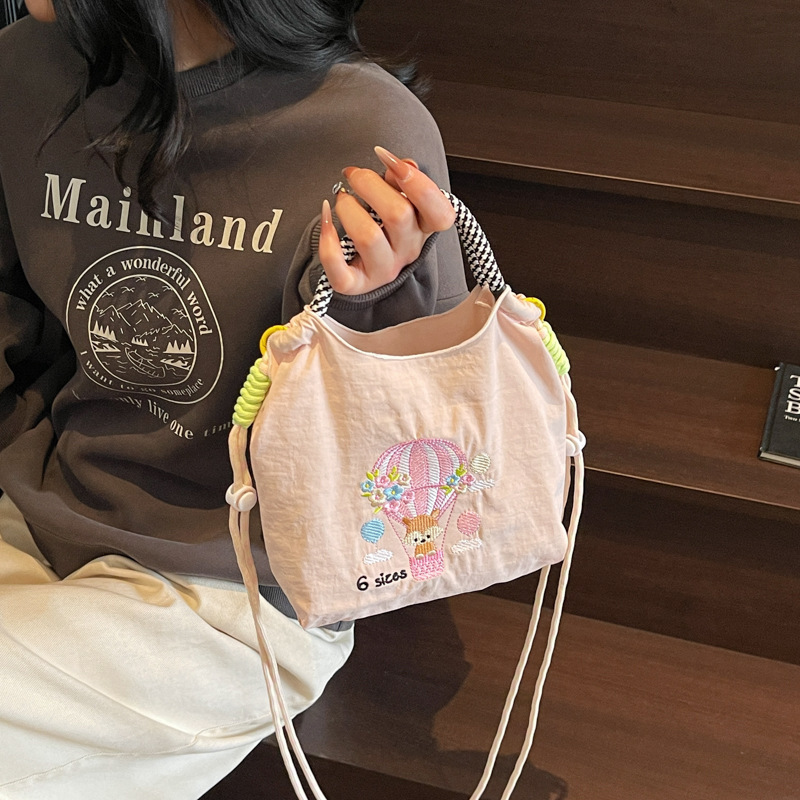 Trendy Ins-Style Tote Bag for Women, High-End Handbag, Eco-Friendly Hot Air Balloon Fox Embroidery Single Shoulder Crossbody Bag