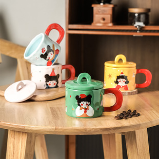 Retro Girl mug with lid girl's high-looking ceramic cup creative water cup office coffee breakfast cup