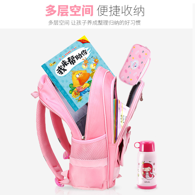 Nueva mochila de estilo coreano para estudiantes de escuela primaria Grado 1-2-3-6 niños de reducción de la carga Chica 6-9-12 años 7 mochila