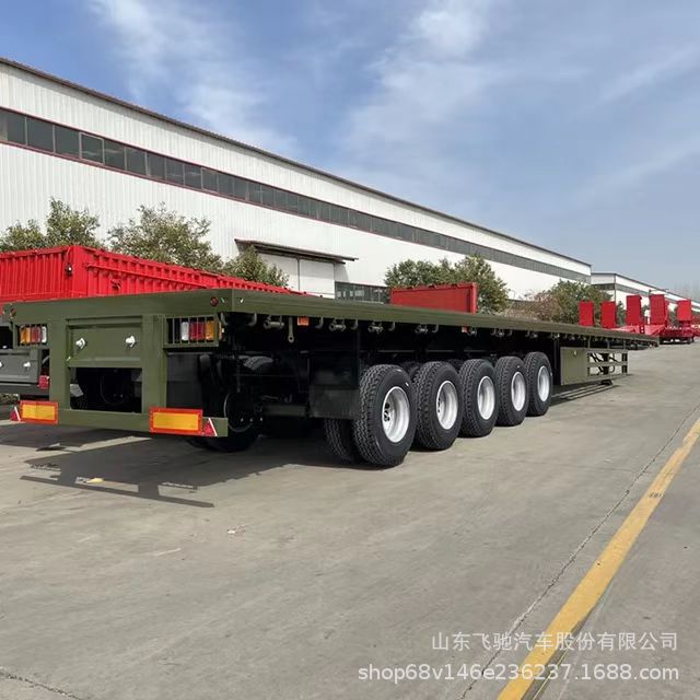 飞驰厂家出口车厢式13米平板半挂车鹅颈设计挂车流线型多功能配置