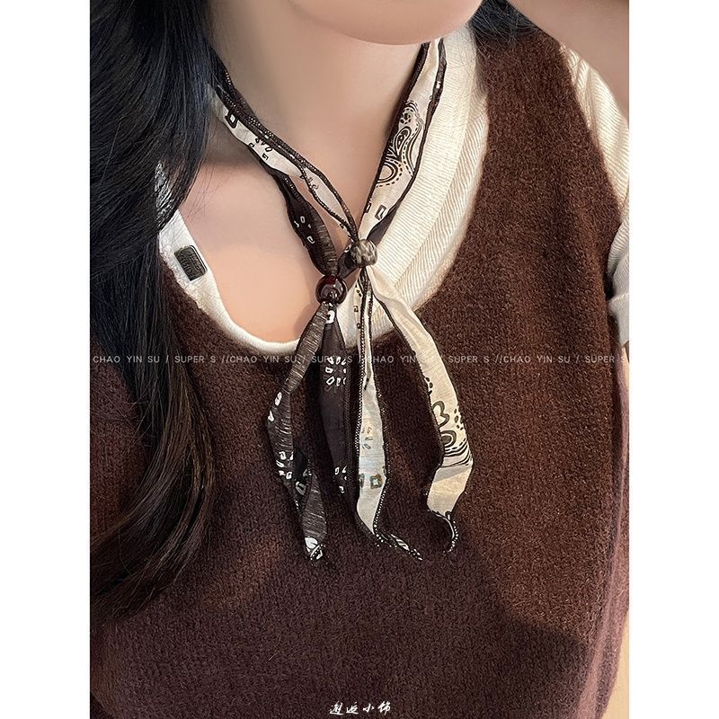复古波西米亚木珠布艺项链女独特设计感串珠抽拉式丝巾锁骨链配饰|undefined