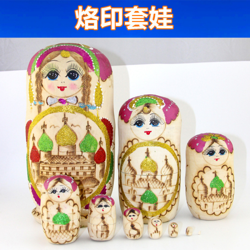 新款木质烙刻套娃热卖工艺品办公摆件家用摆饰装饰品地摊工厂批发