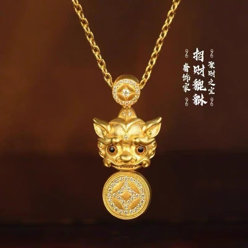 weixue same style diamond-embedded necklace pendant three-dimensional carving craft new light luxury pendant all-match jewelry