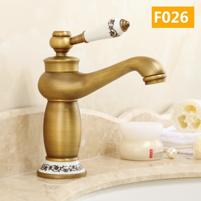 Retro europeo de cobre un solo mango lavabo lavabo grifo lavabo oro francés lavabo grifo frío y caliente
