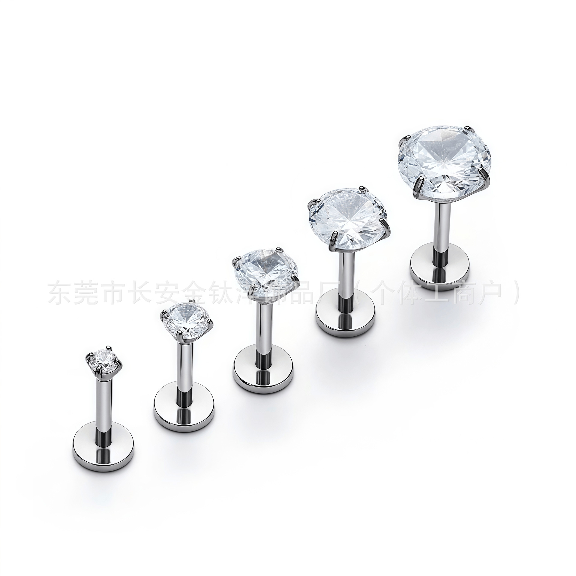 F136 Titanium Round Base Four-Prong Inlaid 5A Zircon Lip Stud Nose Stud G23 Titanium Alloy Body Piercing Jewelry Ear Bone Stud detail image 4