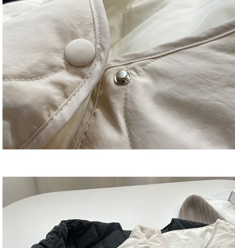 Collarless lamb wool splicing light and thin winter Korean version loose small fragrant dia plaid warm cotton jacket_voghion.com