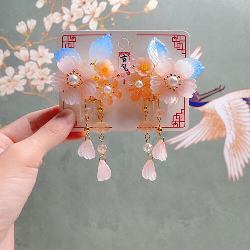 Hanchen children's Hanfu headdress, ancient style hairpin, costume flower tassel hairpin, little girl's Chinese style rocking hair accessory