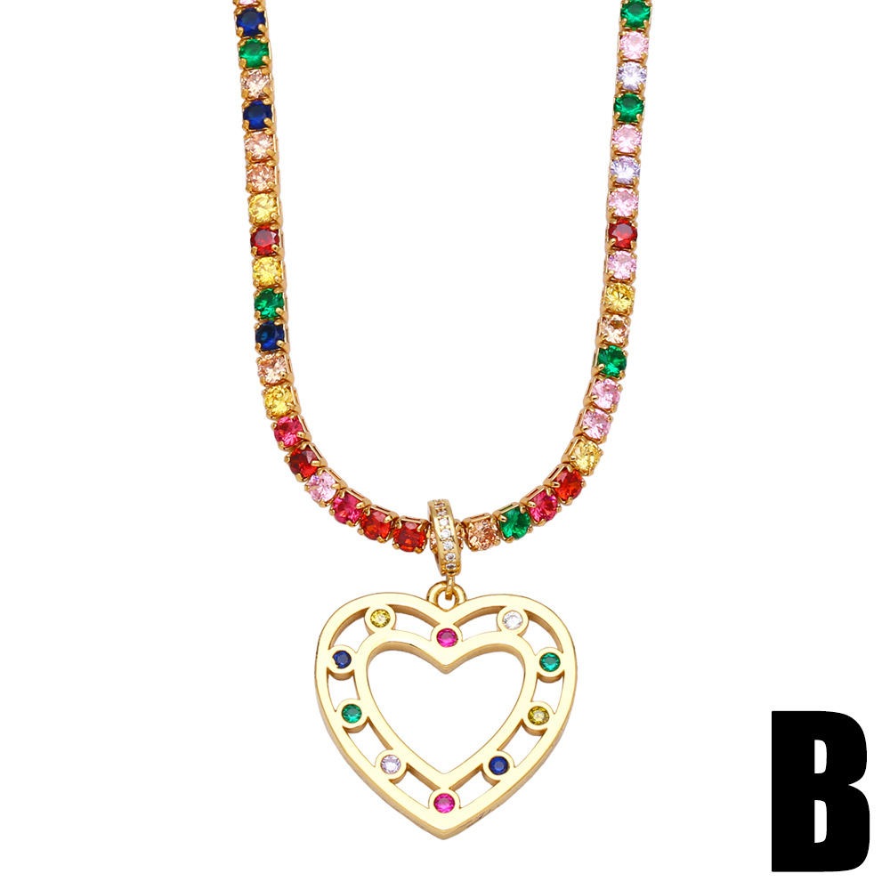European and American simple hip-hop necklace copper inlaid colorful zircon necklace