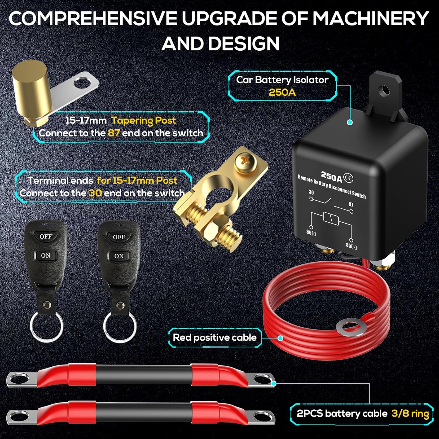 200A Automotive Relay with Remote Control 24V Start Power Protection Wireless Remote Control Power Cut-Off Switch
