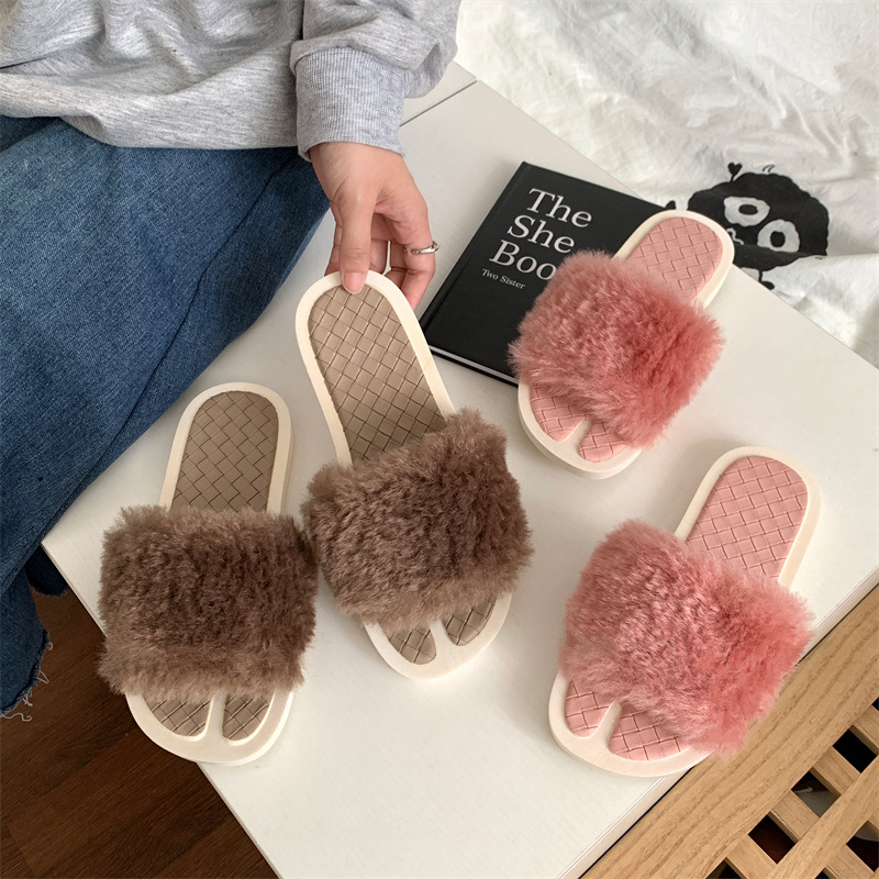 Nouvelles filles en coton décontractées à la mode, une ligne antidérapante et résistante à l'usure, pantoufles en peluche à fond plat pour_voghion.com