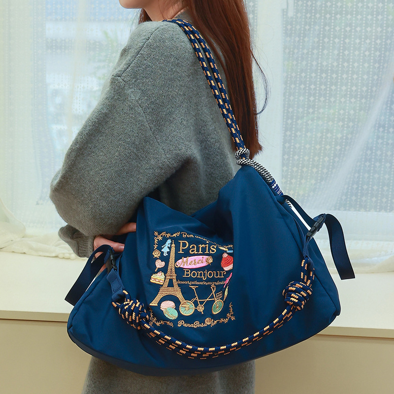 Popular Ball Chain Eco-Friendly Embroidered Shopping Bag Fashion Large Capacity Nylon Tote Shoulder Crossbody Bag
