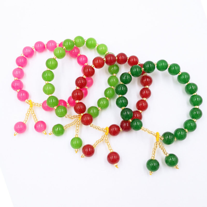 10mm Colored Glass Bead Bracelet Women's Imitation Jade Tassel Pendant Street Stall Scenic Spot Live Gift Giveaways Wholesale