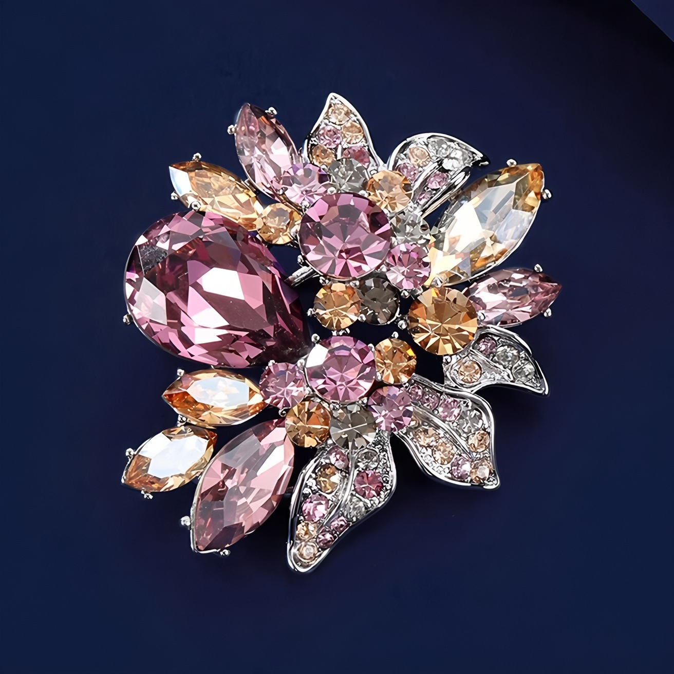 Red and Purple Flower Brooch, High-End Women's Exquisite Crystal Bouquet Brooch, Accessible Luxury Design Corsage, Elegant Suit Accessories